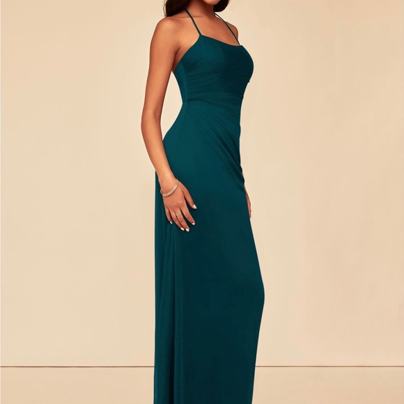 Azazie Keonie Pine Floor Length Mesh Bridesmaid Dress Size A4 - Picture 3 of 6